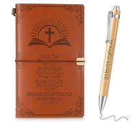 Dianelhall Leather Journal Notebook With Bamboo Ballpoint Pen Christian Refillable Journal Embossed Bible Verse Travel Diary Inspirational Lined Planner Gifts for Office Home School Men Women