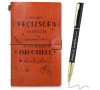 Dianelhall Set de Regalo para Profesora Maestro Cuaderno de Cuero A6 Diario de Cuero PU con Bolígrafo de Gracias Regalo de Agradecimiento para Profesores Fin de Curso Graduación Viaje