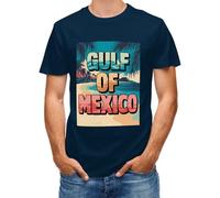 DianShao Camiseta unisex Gulf of México de manga corta divertida para recuerdos de vacaciones, azul marino, XL