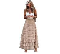 Dianshao Falda De Tul para Mujer, Cintura Elástica, Falda Larga Plisada De Malla Multicapa, Tutú De Bailarina, Vestido De Princesa Esponjoso