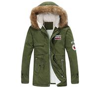 DianShao Hombre Casual Largo Parka Deportiva Abrigo con Capucha Acolchada Deportiva Chaqueta Verde del Ejército XL