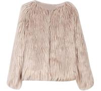 DianShaoA Mujer Invierno Abrigo Chaqueta De Pelo Sintético Corto Chaquetas De La Rebeca Caqui Claro XL