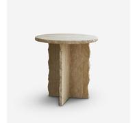 DIANXI Sofá Mesa de Centro Mesa Auxiliar Redonda de mármol for Sala Estar, 48 x 53 cm, travertino, for café, apartamento pequeño, balcón, Muebles Ocio