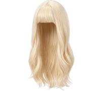 Dianzan Pelucas De Pelo Largo para Mujer, Pelucas Sintéticas Rizadas Resistentes Calor, Peluca Sintética Ombré Rubia con Flequillo Y Malla.