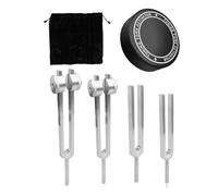 Diapason AA75 - Juego de diapasones for chakras for sanación, incluye frecuencias de 128 Hz, 136,1 Hz, 256 Hz y 384 Hz con activador de disco de hockey y terapia de sonido.