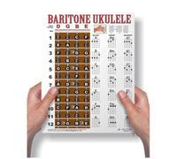 Diapasón laminado de ukelele barítono y tabla de acordes, póster fácil de instrucciones, cuaderno de Bari Uke, 8.5 x 11 pulgadas