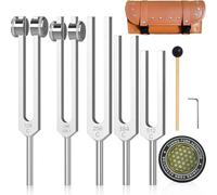 Diapasones de resonancia para curación: juego de diapasones pesados y no ponderados que incluyen 128 Hz, 136 Hz, 256 Hz, 384 Hz, 512 Hz y activador de disco de hockey, instrumentos de terapia de