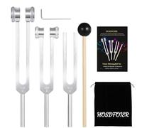 Diapasones para juego de curación (128 Hz, 256 Hz, 512 Hz), diapasón con martillo reflejo para instrumentos de curación/frecuencia/terapia de sonido/chakra/herramientas de yoga y meditación (plata),