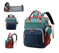 Lamroro Bolsa de pañales con cambiador, mochila 3 en 1 para pañales de bebé, Verde-azul-rojo, 13"L x 8"W x 16.5"H, Mochila para pañales