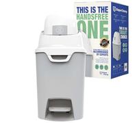 DIAPER CHAMP One - Cubo de pañales con pedal (resistente a los olores, para | Manos libres con pedal, funcionamiento sin contacto, sin cartuchos de recarga, bolsas de basura normales, plata/blanco