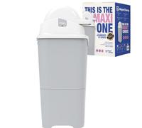 DIAPER CHAMP One Max - Cubo para pañales (resistente al olor, sin cartuchos de relleno, funciona con bolsas convencionales normales/bolsas de basura, para 60 pañales), color plateado y blanco