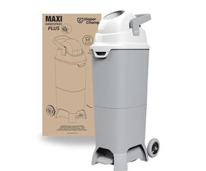DIAPER CHAMP One Maxi - Cubo de pañales con pedal y ruedas | Manos libres, sin contacto, sin cartuchos de recarga, para bolsas de basura normales, aprox. 60 pañales, plateado/blanco