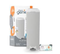 Diaper Genie El cubo platino (gris piedra) está fabricado en acero inoxidable duradero e incluye 1 rollo de recambio fácil con 18 bolsas que pueden durar hasta 5 meses.