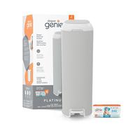 Diaper Genie El cubo platino (gris piedra) está fabricado en acero inoxidable duradero e incluye 1 recambio de rollo fácil con 18 bolsas que pueden durar hasta 5 meses US