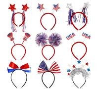 Diarias del Día de los Caídos, diademas del 4 de julio para mujeres - 9x Red Blue Patriótico Decoración de cabello | Desfile el aro de cabello, ropa de cabeza de la bandera estadounidense para niños y