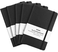 Diario clásico a rayas, tapa dura, papel grueso de alta calidad con bolsillo interior fino, piel sintética negra para escribir, notas, diario y planificador, 12,7 x 21,3 cm, 5 unidades, color negro