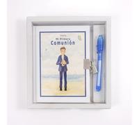 Diario Comunión niño playa + bolígrafo mágico | Medidas diario 18 x 13 cm, diario con candado y bolígrafo secreto | Arguval