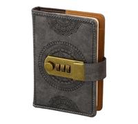 Diario con Candado, 240 Páginas Vintage Libreta Pequeña de Bolsillo para Hombre Mujer, Papeleria Bonita A7 Cuaderno para Estudiantes, Mini Diario Portátil para Escuela/Oficina/Viajes, 15x10cm (Gris)