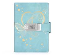 Diario con candado para mujeres y hombres, diario secreto con cerradura de combinación para niñas y niños, cuaderno B6 con mariposa de piel sintética recargable, diario de escritura (azul claro)