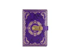 Diario Con Contraseña Cuaderno Vintage A5 de PU, Bloc notas con contraseña, registro privacidad, papelería oficina secreta, agenda escolar cuero, suministros(Purple)
