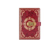 Diario Con Contraseña Cuaderno Vintage A5 de PU, Bloc notas con contraseña, registro privacidad, papelería oficina secreta, agenda escolar cuero, suministros(Red)