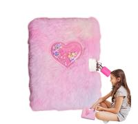 Diario de corazón - Diario de corazones de felpa con cerradura para niñas | Tapa suave y cerradura de llave para niños de 6 a 12 años, diarios personales para niños, pensamientos diarios, escrituras