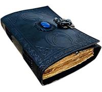 Diario de cuero hecho a mano Lapis Stone Crystal Black Triple Moon - Libro de sombras, Papel de borde antiguo - Cuaderno de bocetos, Grimoire, Libro de hechizos en blanco,