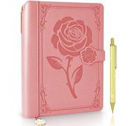 Diario de cuero para mujer, cuaderno diario forrado A5, diario de viñetas para escribir, diarios de viaje vintage de tapa dura, 224 páginas, bolígrafo incluido (rosa)