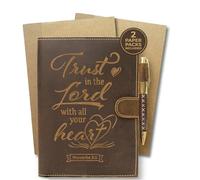 Diario de cuero recargable Sovereign-Gear: cuaderno religioso hecho a mano para hombres y mujeres, con cubierta en relieve "Trust", páginas en blanco y bolígrafo de diseño.