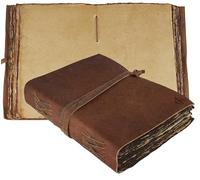 Diario de Cuero Vintage Antiguo - Diario Encuadernado en Cuero Antiguo Hecho a Mano con Papel de Borde Desgarrado en Blanco Antiguo - Perfecto para Escribir, Diario Libro de Sombras, Dibujos - 15x23cm