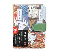 Diario de dibujos animados - Cuaderno de cubierta de PU con patrón de gato, Diario magnético, Manual de estilo japonés | Cuaderno de bocetos de viaje Planificador estudiantil para escribir notas de