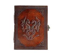 Diario de doble dragón, hecho a mano, de piel, cuaderno de escritura, diario encuadernado, bloc de notas diarias para hombres y mujeres, papel sin forro, tamaño mediano (7 x 5, Brown)