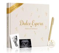 Diario de Embarazo con TAPA DE LINO Semana a Semana para Pegar Fotos, Ecografías y Escribir. Regalo Original para Recién Nacidos Baby Shower y Padres Primerizos con Pegatinas
