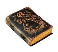 Diario de hechizos en blanco con diseño de gato pequeño bruja, suministros de brujería, cuaderno wiccano, hecho a mano, vintage, papel de cubierta de grimorio, cuaderno de bocetos de cuero, diario de
