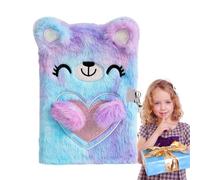 Diario de peluche con diseño de oso | Lindo cuaderno con cerradura y llaves, diario escolar para niños, cuaderno de viaje con 80 páginas, diario secreto de felpa, diario de escritura