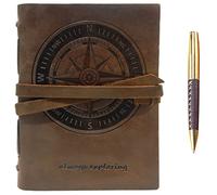 Diario De Piel Auténtica Con Diseño De Brújula En Relieve A5 Hecho A Mano Diario De Viaje Cuaderno De Escritura Vintage Para Hombres Mujeres Piel Rústica Antigua 15x20cm + Bolígrafo