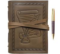 Diario de piel auténtica para hombres y mujeres, cuaderno A5 de piel en relieve hecho a mano con pluma y tintero con bolígrafo, cuaderno vintage y clásico, planificador, diario y diario 15x20cm