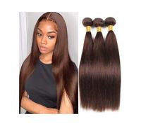 Diario Extensiones de cabello humano liso de 18 a 30 pulgadas, color marrón chocolate n.° 4, tejido de 1/3, brasileño, virgen, for mujer. para citas(30inches)