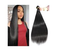 Diario Extensiones de cabello humano liso for mujer, 3 mechones, negro natural, de 25 a 76 cm, sin procesar, brasileño, virgen. para citas(24 24 24)