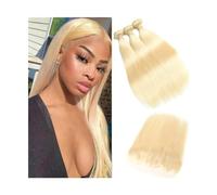 Diario Mechones de cabello liso rubio 613 con cierre parte media 3 4 mechones con encaje Frontal extensión Remy de tejido de cabello humano brasileño de 10-40 pulgadas para citas(4" x 4",18 18 18with1