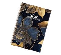 Diario mensual 2026 con doble bobina, con estampado de flores, planificador semanal para tareas de programación diaria y organización de planes, portátil