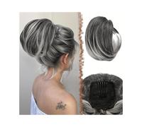 Diario Moño liso con cordón for extensión de cabello sintético, peine con pinza for coleta, recogido Postizos(#1B/Deep Grey)