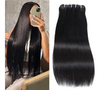 Diario Paquetes de cabello lacio brasileño 100% cabello humano sin procesar Paquetes de extensiones de cabello lacio Color natural Cabello humano recto for mujeres negras para citas(20inches)