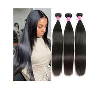 Diario Paquetes de cabello lacio de 8 a 32 pulgadas de largo n.° 1B, paquetes de cabello humano brasileño negro natural, extensiones de cabello Remy liso, 1/3 piezas para citas(24 24 24)