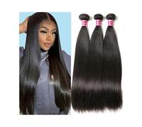 Diario Paquetes de cabello lacio, extensiones de cabello humano brasileño, 1/3 piezas, trama doble, paquetes de cabello Remy de tejido liso negro natural para citas(12inches)