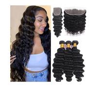 Diario Paquetes sueltos de ondas profundas con cierre Extensión de cabello humano brasileño de 10-40 pulgadas Parte libre Tejido rizado 3 4 paquetes con cierre de encaje Color natural para citas(13" x