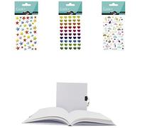Diario para Escribir, Maildor (Clairefontaine Gama Ocio) GB020AMZC - 180 Páginas Lisas 16x16 cm, Tapa Blanca para Personalizar + 3 Hojas de Pegatinas Cooky 3D (Corazones, Unicornios y Estrellas)