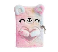 Diario para niños con cerradura para niñas, diario secreto difuso para niños, cuaderno de teñido anudado, regalo para escribir y dibujar, diario secreto de oso esponjoso de tapa dura con calcomanías