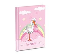 Diario recuerdos del bebé 17 x 24 cm, cigüeña rosa Eccomi