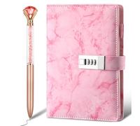 Diario Rosa con Diseño de Mármol, A5 - Cuaderno PU de Cuero con Cerradura de Contraseña, Incluye Bolígrafo, Ideal para Uso Diario, Notas Personales y Planificación (8.6x5.8 Pulgadas)